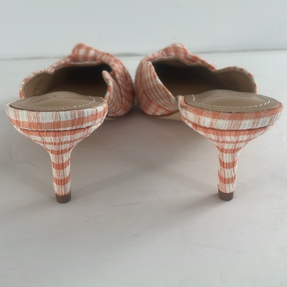 JUSTFAB Freya Heeled Mule Pump Gingham Checkered Kitten Heels in Orange Size 6.5 - Picture 9 of 11